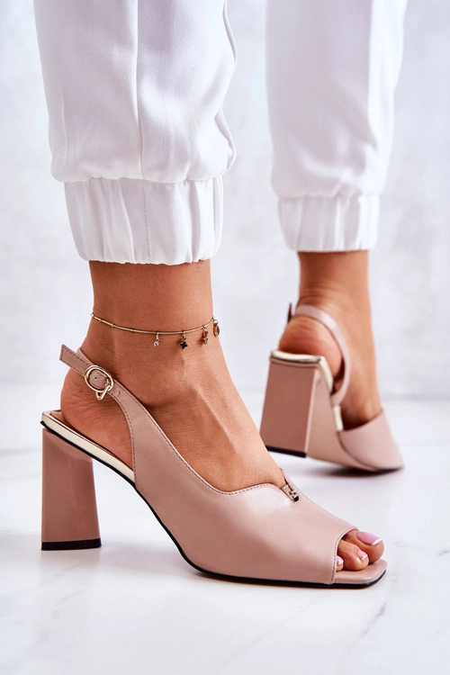 Zamszowe Sandałki Na Słupku Beżowe Fiorine