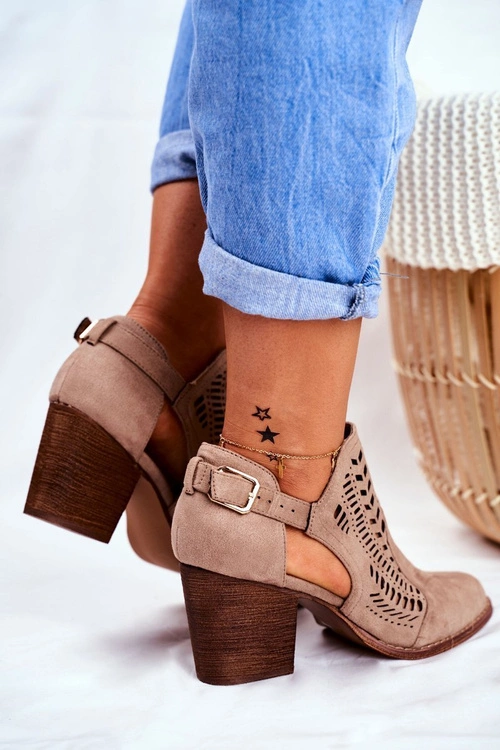 Botki Damskie z Wycięciem Wiosenne Beżowe Velluci