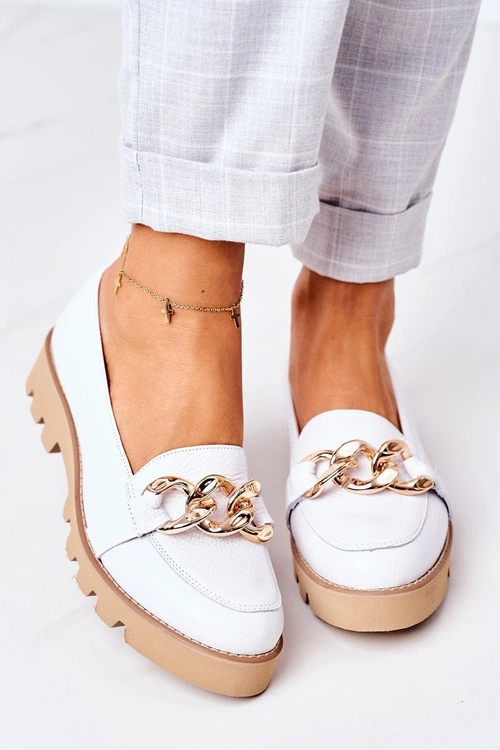 Skórzane Mokasyny Lewski Shoes 3040 Białe