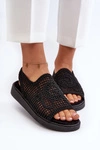 Ażurowe Sandały Damskie Na Platformie Czarne Mennita