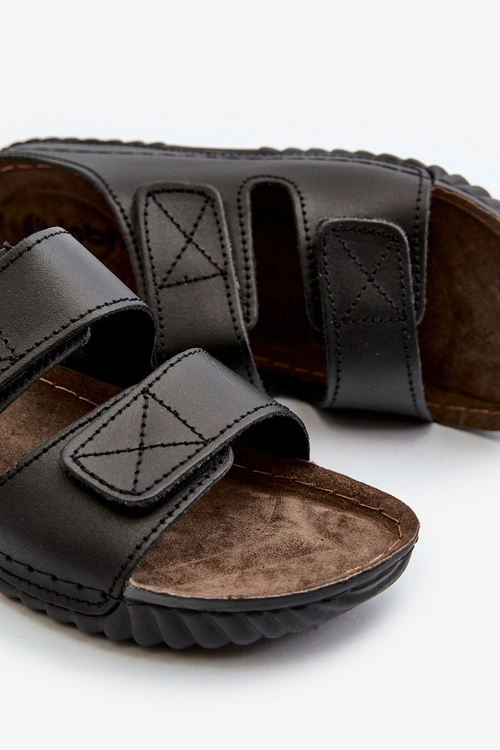 Wygodne Klapki Męskie Z Paskami Na Rzepy Inblu FM00001U Czarne