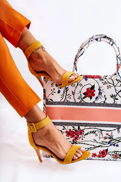 Damskie Zamszowe Sandały Na Szpilce Żółte Marconi