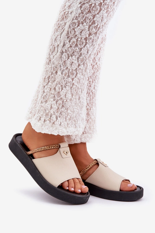 Zazoo 2896 Klapki Damskie Skórzane Beżowe