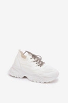 Sneakersy Damskie Na Platformie Ozdobnym Sznurowaniem Białe Evalianne