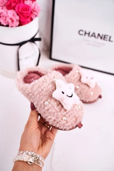 Dziecięce Ocieplane Klapki Papcie Różowe Little Star