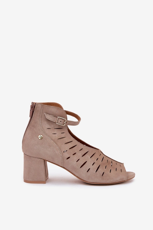 Zamszowe Botki Damskie Na Słupku Maciejka 06893-10 Ciemnobeżowe