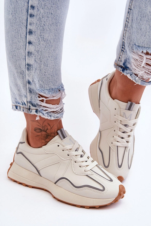 Damskie Skórzane Buty Sportowe Beżowe Faro