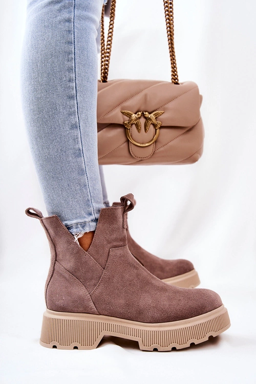 Zamszowe Botki Workery Lewski 3104/P Cappucino