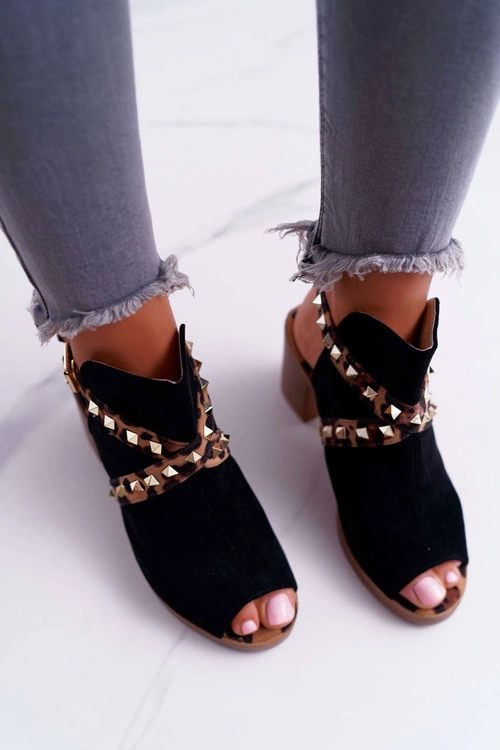 Sandały Damskie Na Słupku Lu Boo Z Cholewką Czarne 318-30 Fiode