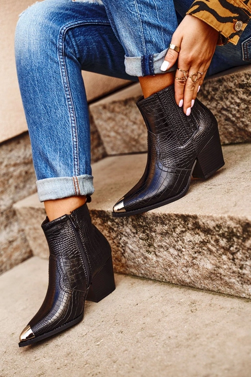 Botki Damskie Na Słupku Kowbojki Czarne Atticus