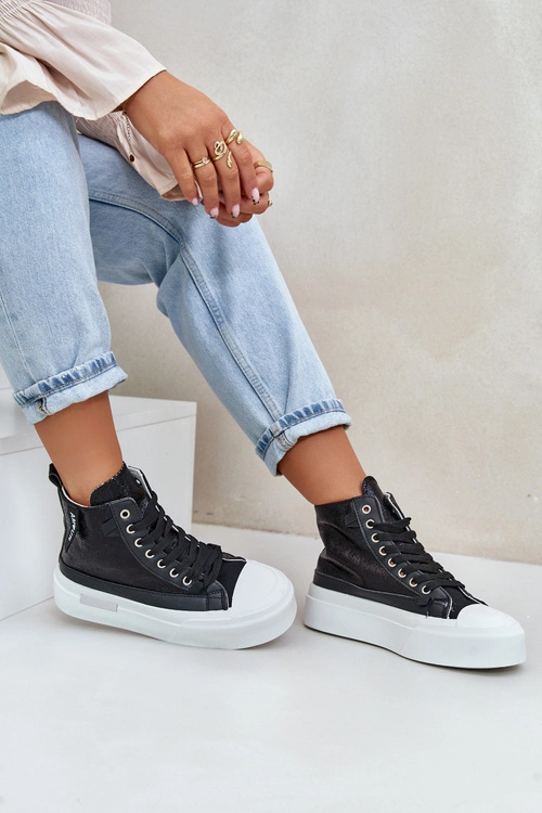 Damskie Wysokie Trampki Na Platformie Czarne Averira