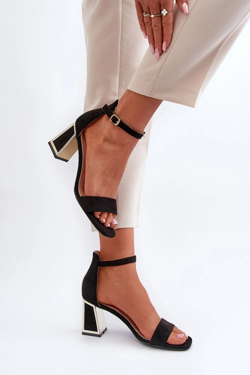 Sandały Zamszowe Na Słupku Czarne Pholia