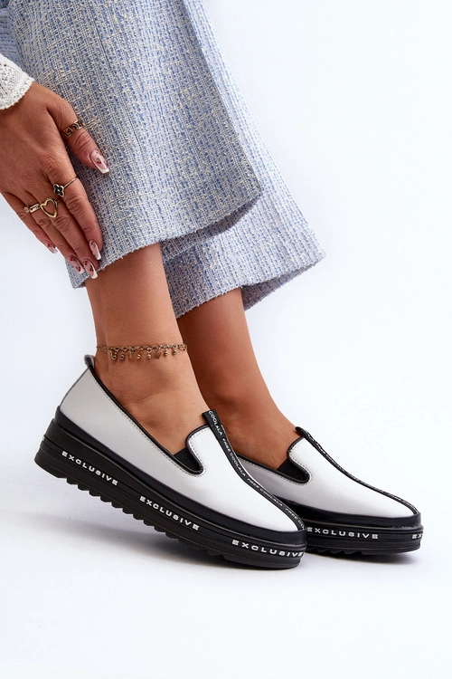 Skórzane Półbuty Damskie Na Platformie S.Barski LR260 Białe