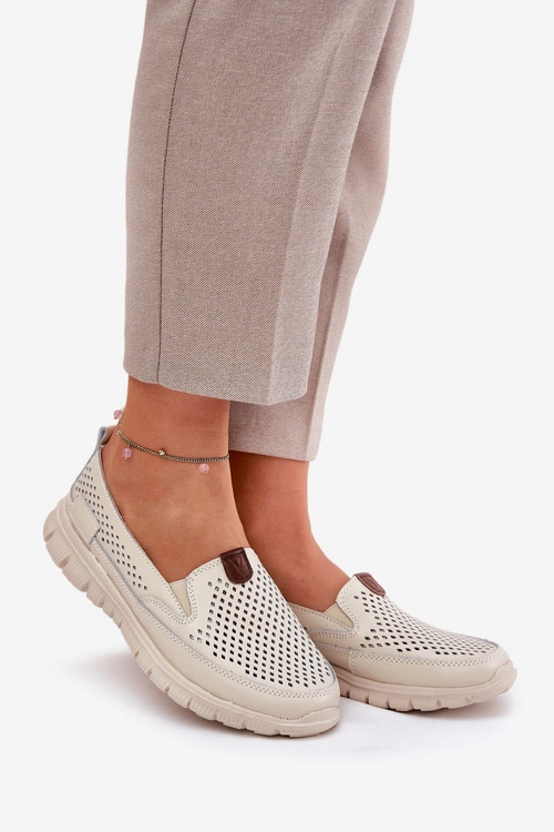 Ażurowe Baleriny Ze Skóry Naturalnej Vinceza 95336 Beżowe