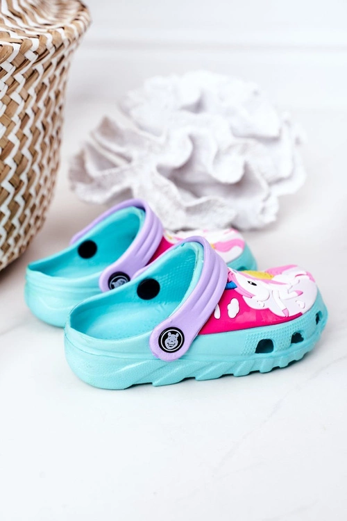 Dziecięce Piankowe Klapki Kroksy Z Jednorożcem Turkusowe