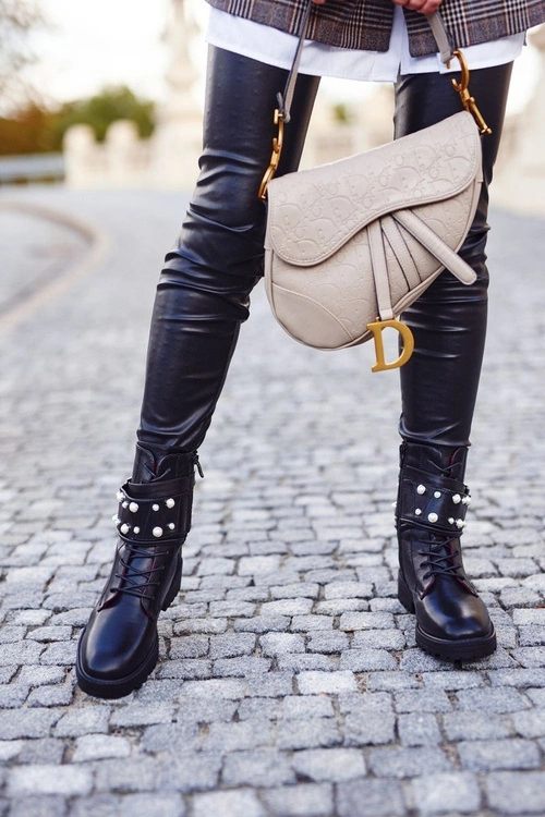 Damskie Ocieplane Botki z Perełkami Czarne Mishigan