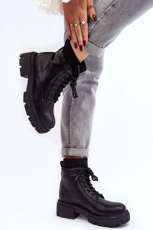 Trapery Botki Damskie Ze Skarpetą Czarne Rivella