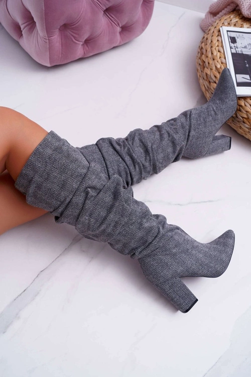 Kozaki Damskie Na Słupku Do Kolan Szare Termen