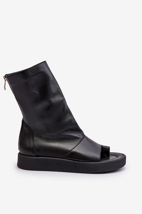 Zazoo 3441 Sandały Damskie Skórzane Z Cholewka Czarne