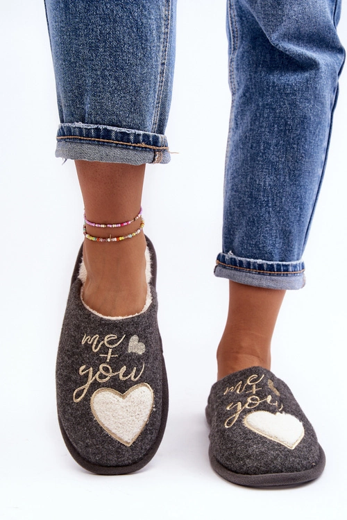 Damskie Klasyczne Kapcie Wsuwane Ocieplane Szare Mabira