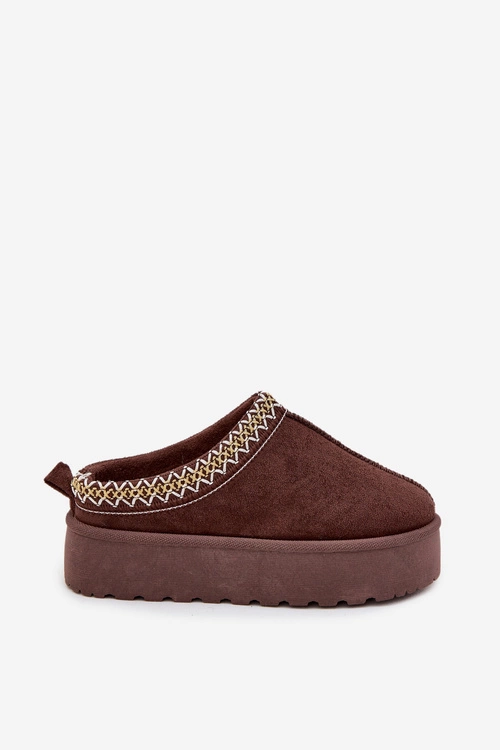 Śniegowce Dziecięce Młodzieżowe Z Haftem Na Platformie Czekoladowe Jolisse