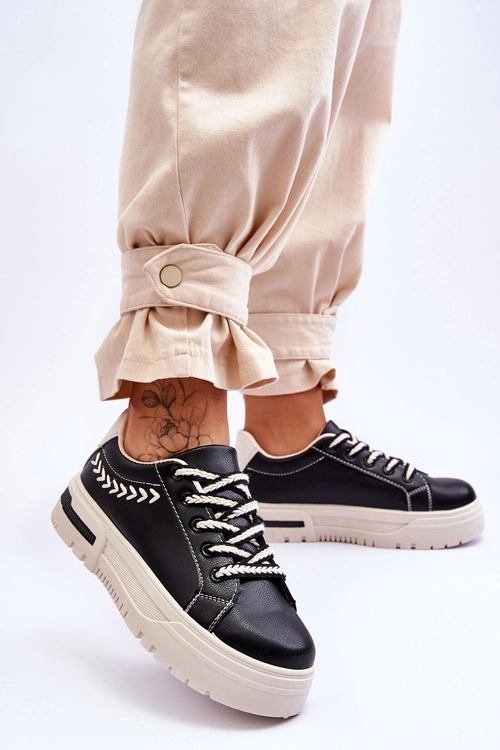 Wygodne Damskie Buty Sportowe Na Platformie Czarno-Beżowe Devan