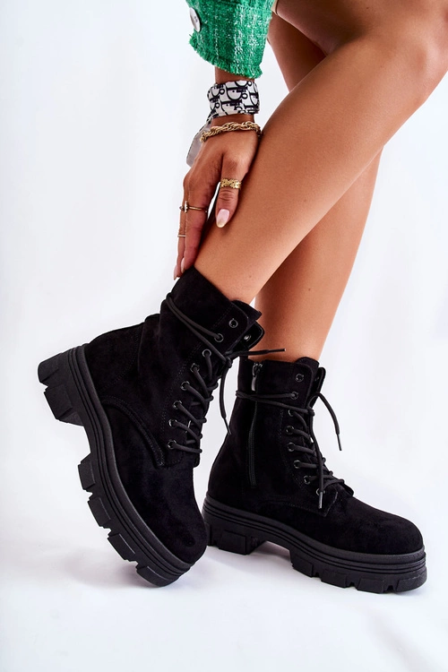 Zamszowe Botki Na Suwak Czarne Marley