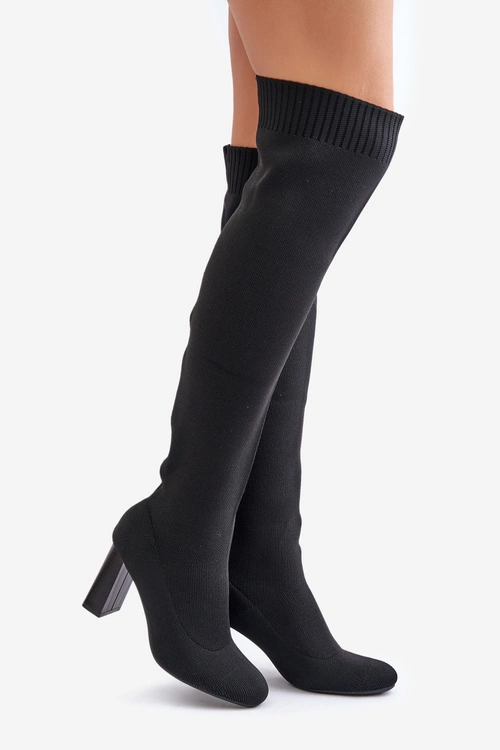 Kozaki Ze Skarpetkową Cholewką Za Kolano Na Słupku Czarne Esanira