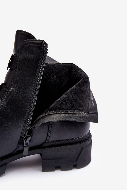 Skórzane Botki Na Płaskim Obcasie Czarne Azulenn