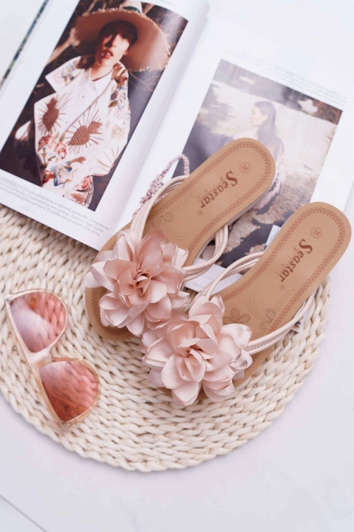 Damskie Szare Klapki Japonki Kwiat Drademos