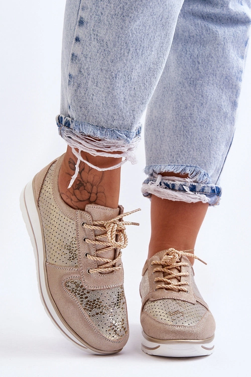 Skórzane Buty Sportowe Z Perforacją S.Barski AL22246 Złote