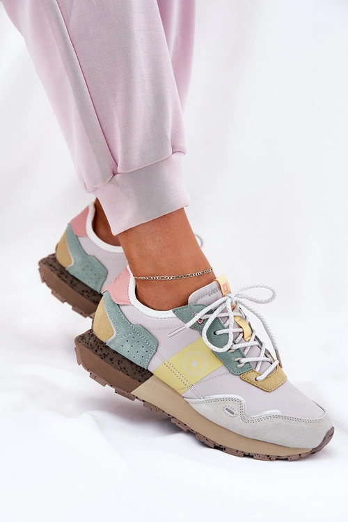 Zamszowe Sneakersy Damskie Big Star RR274244 HI-POLY SYSTEM Szaro-Żółte