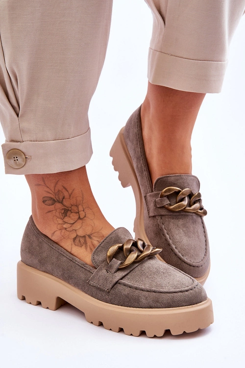 Zamszowe Damskie Mokasyny S.Barski HX52-222 Szare