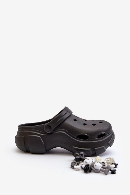 Piankowe Damskie Lekkie Klapki Na Masywnej Podeszwie Czarne Matirra