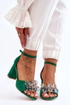 Eleganckie Sandały Z Kryształami Na Obcasie Zielone Cameron