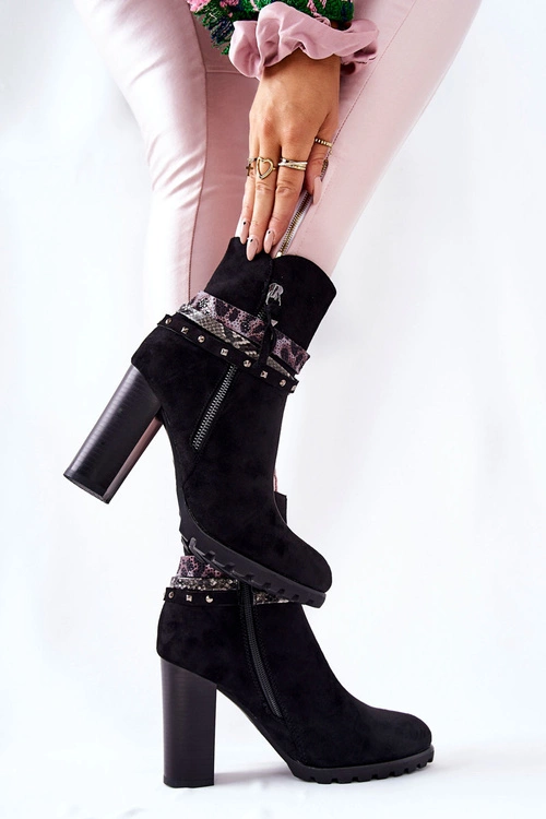 Zamszowe Botki Na Wysokim Słupku Czarne Besis