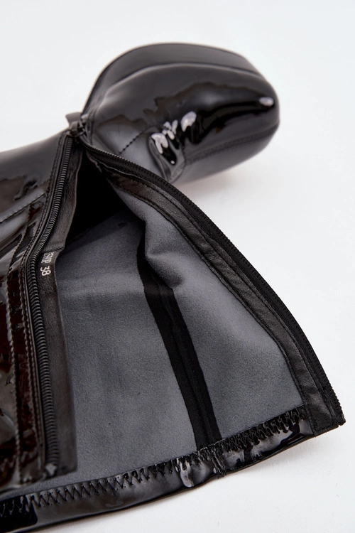 Lakierowane Botki Damskie Na Platformie I Słupkowym Obcasie Czarne Calvessa