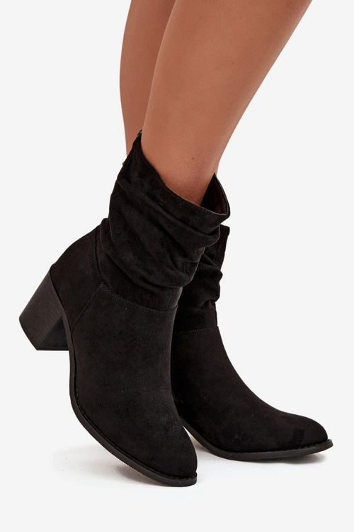 Botki Damskie Z Marszczeniem Na Słupku S.Barski HY52-516 Czarne