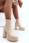 Damskie Botki Na Wysokim Słupku I Platformie Jasnobeżowe Sandstra
