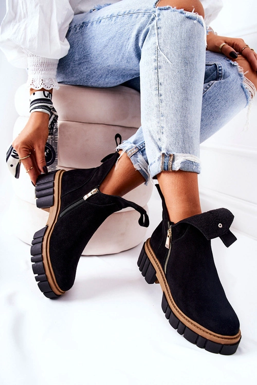 Botki Ocieplane Z Wycięciem Na Suwak Czarne Cadence