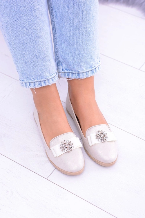 Beżowe Damskie Baleriny Lordsy Cyrkonie Rumi