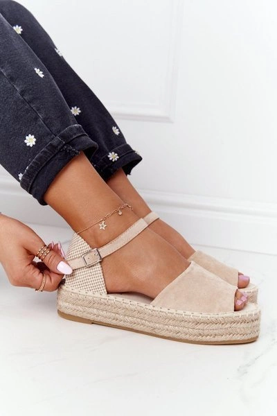 Sandały Na Platformie Z Plecionką Beżowe Megara