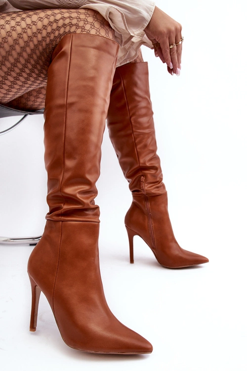 Kozaki Damskie Na Szpilce Brązowe Sirenpha