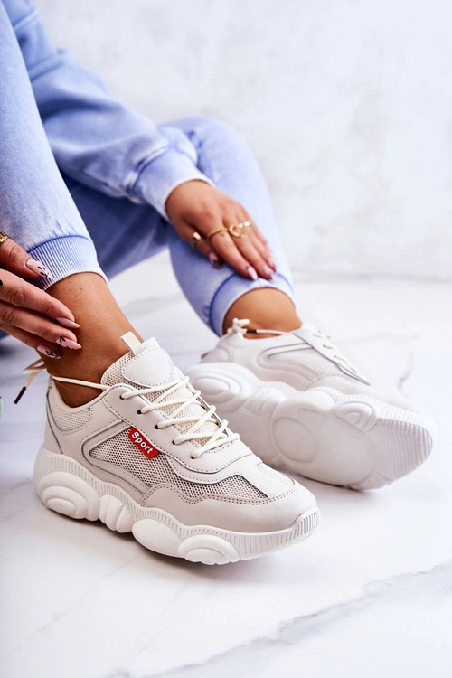 Damskie Sneakersy Buty Sportowe Z Siateczką Beżowe Sallis