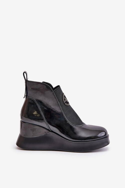 Lakierowane Botki Na Koturnie Ocieplane Vinceza 66703 Czarne