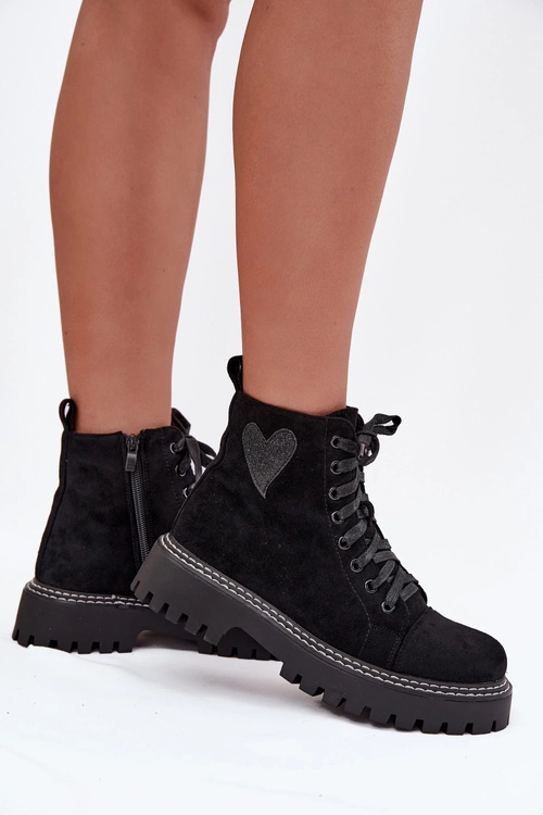 Botki Damskie Z Brokatowym Sercem Czarne Nariri