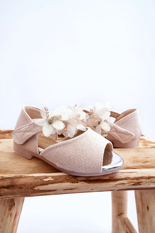 Dziecięce Sandały Na Rzep Z Kwiatami Beżowe Fiona