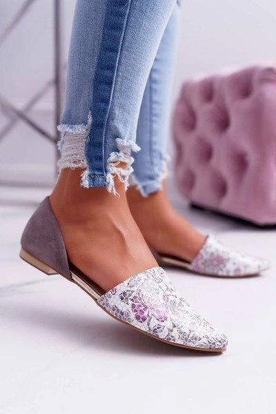 Baleriny Damskie Laura Messi 1110 Skóra Ciemnoszare Augure