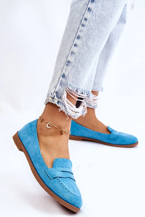 Wygodne Zamszowe Damskie Mokasyny Niebieskie Lucca