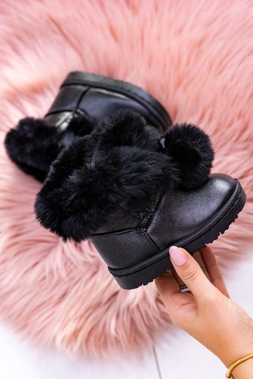 Czarne Ocieplane Dziecięce Młodzieżowe Botki Śniegowce Roofy